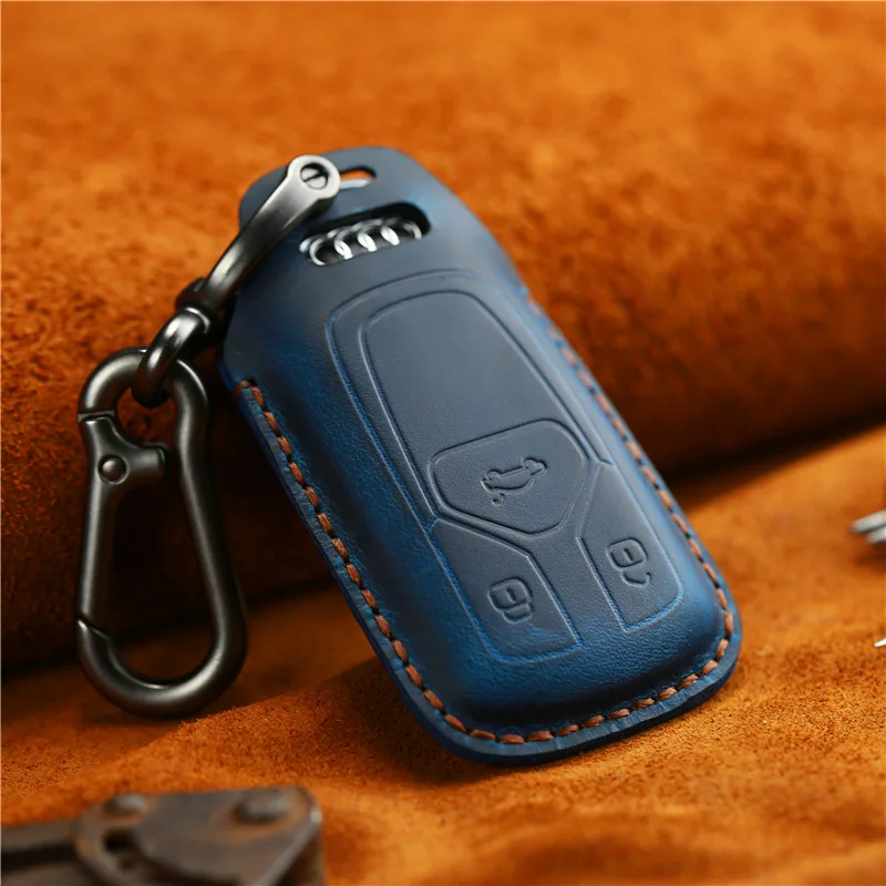 

Genuine Leather British gentleman Car Key Cover Case For AUDI 2017 2018 A4 B9 Q5 Q7 TT S4 S5 SQ5 TTS Key fob Cover case Bag
