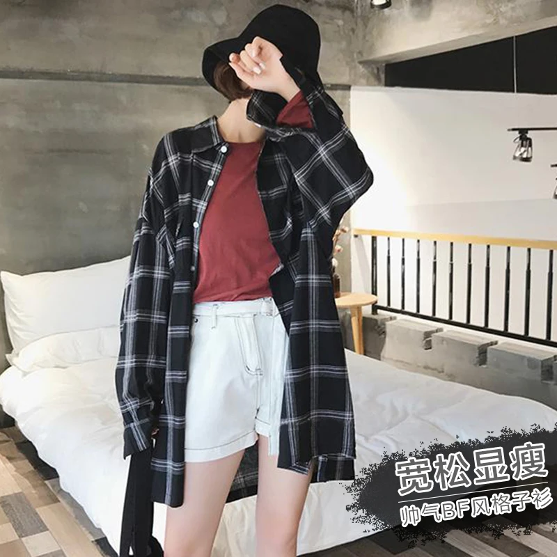 

WSYORE Plus Size M-4XL Loose BF Shirt 2019 New Spring and Autumn Women Retro Plaid Long Blouses Long-sleeved Shirts Jacke NS1230