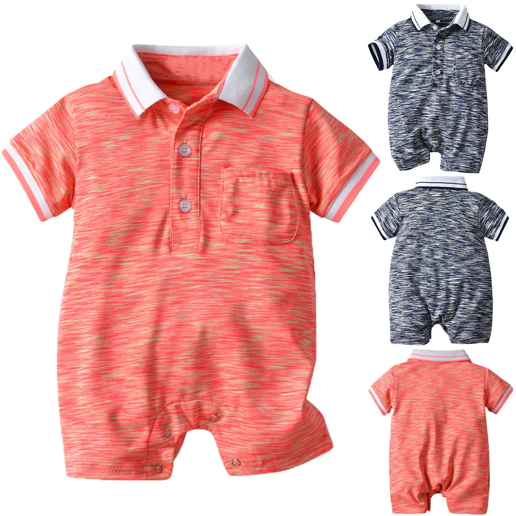 

New Fashion Infant Baby Boys Short Sleeve Gentleman Solid Striped Jumpsuit Romper Clothes 2019