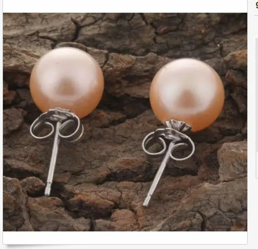 

charming a pair of round 10-11MM south sea gold pink pearl earring 925s