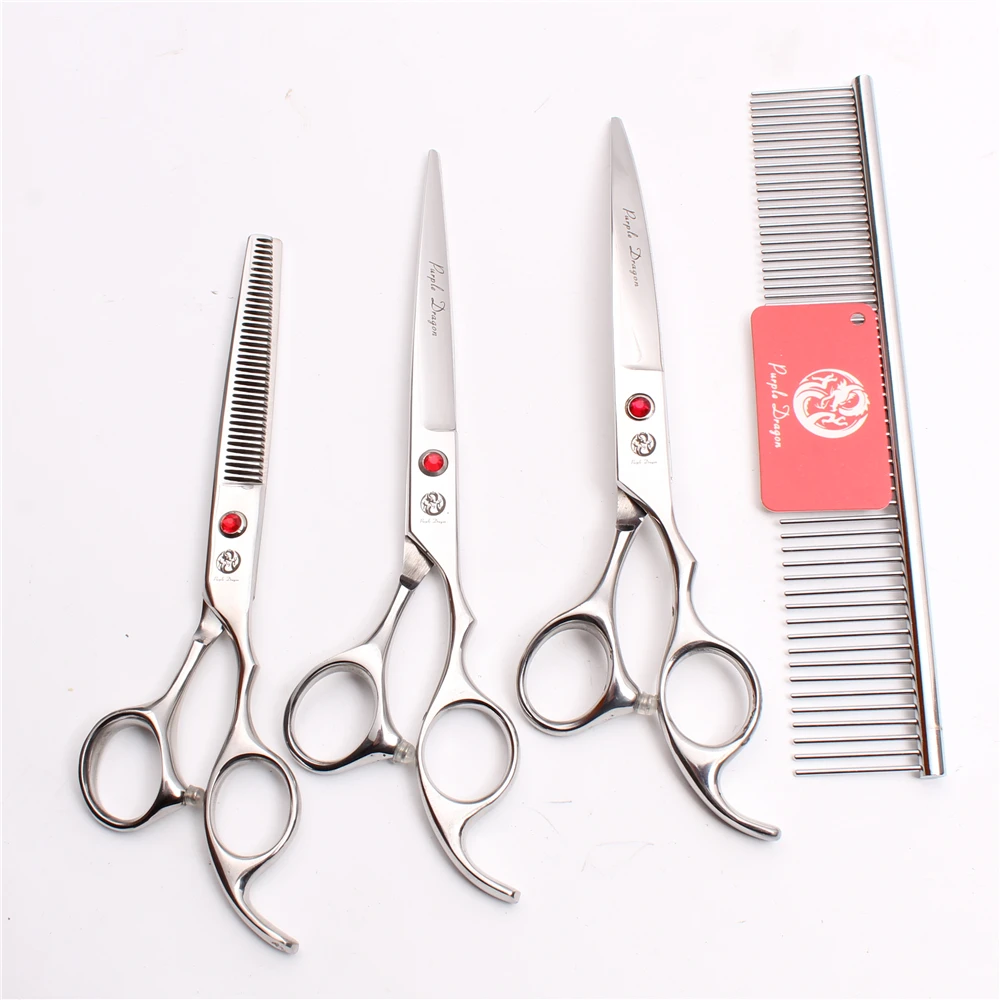 

Z3003 4Pcs 7'' Silver Steel Comb + Cutting Shears + Thinning Scissors + Down Curving Shears Professional Pets Hair Scissors Suit