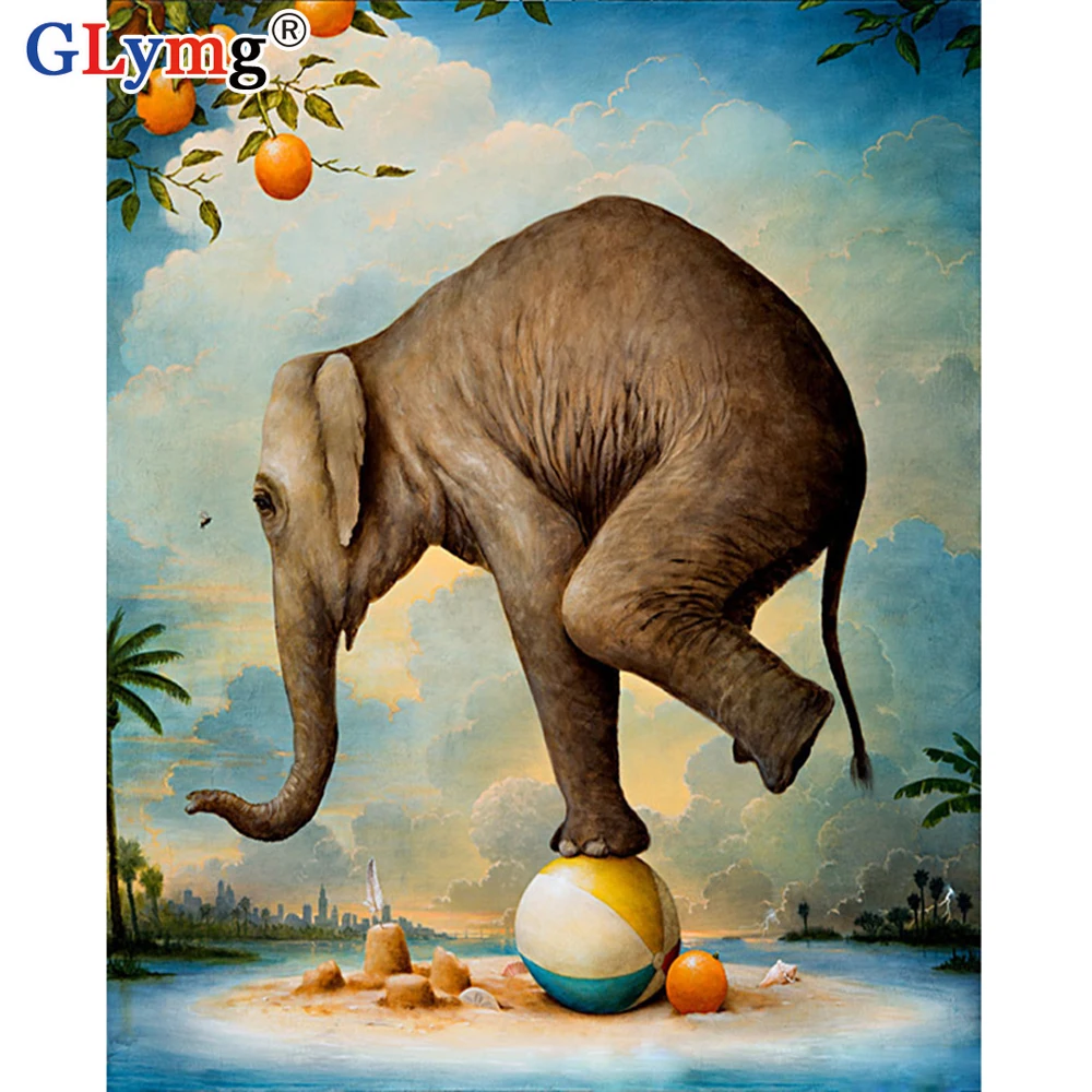 GLymg Needlework Diy Diamond Embroidery Elephant Playing Ball Diamond Painting Cross Stitch Full Square Home Decor Mosaic Gift