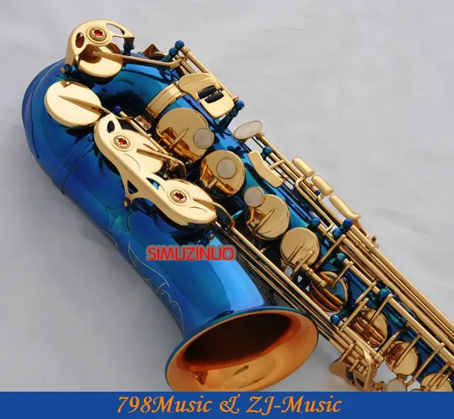 Blue Paint Gold Bell Alto saxophone Sax High F Eb Keys saxofon With Casein Saxophone from