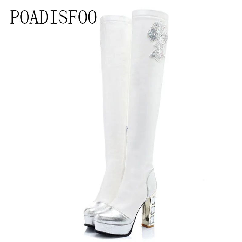 

POADISFOO Crystal Boots Women Rhinestones Over Knee Boots Waterproof Platform Super high-heeled women's Boots.XJ-308-2