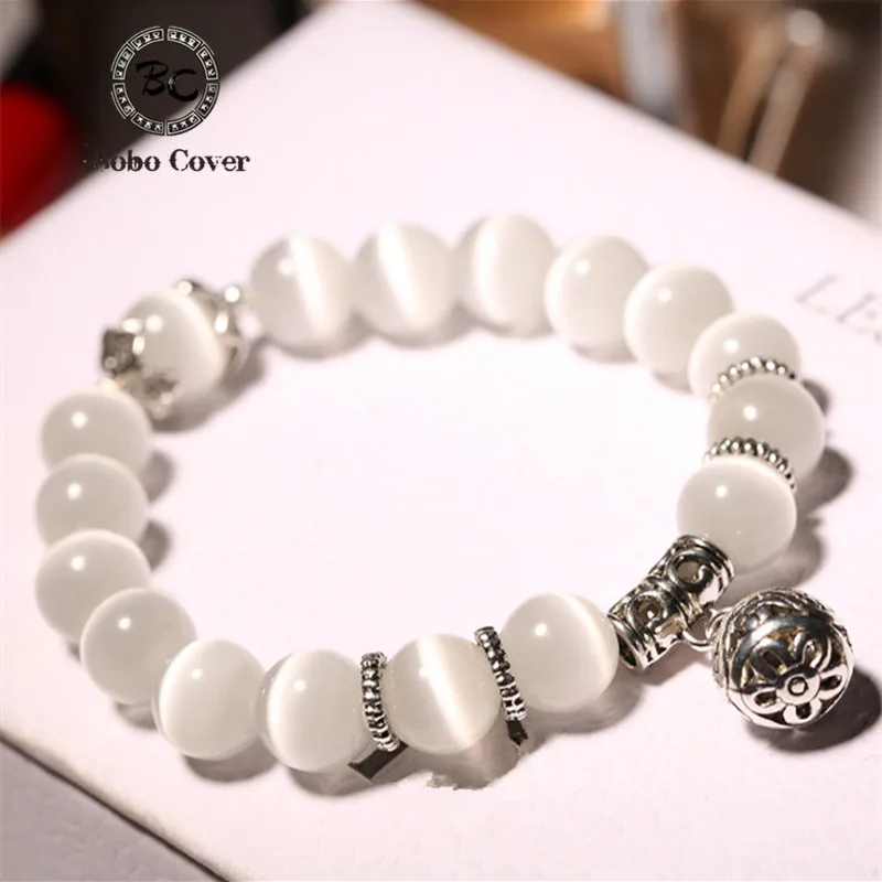 

Hot Sale white Cat Eye Beads Bracelet with Lucky Pendant Charms Strand Bracelet For Women Fashion Stone bracelets