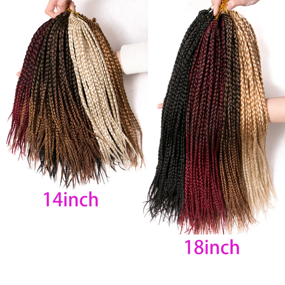 VERVES Box Braids Hair Synthetic 14 inch and 18 inch Crochet Hair Extensions 22 Strands/pack Ombre Braiding Hair Braids