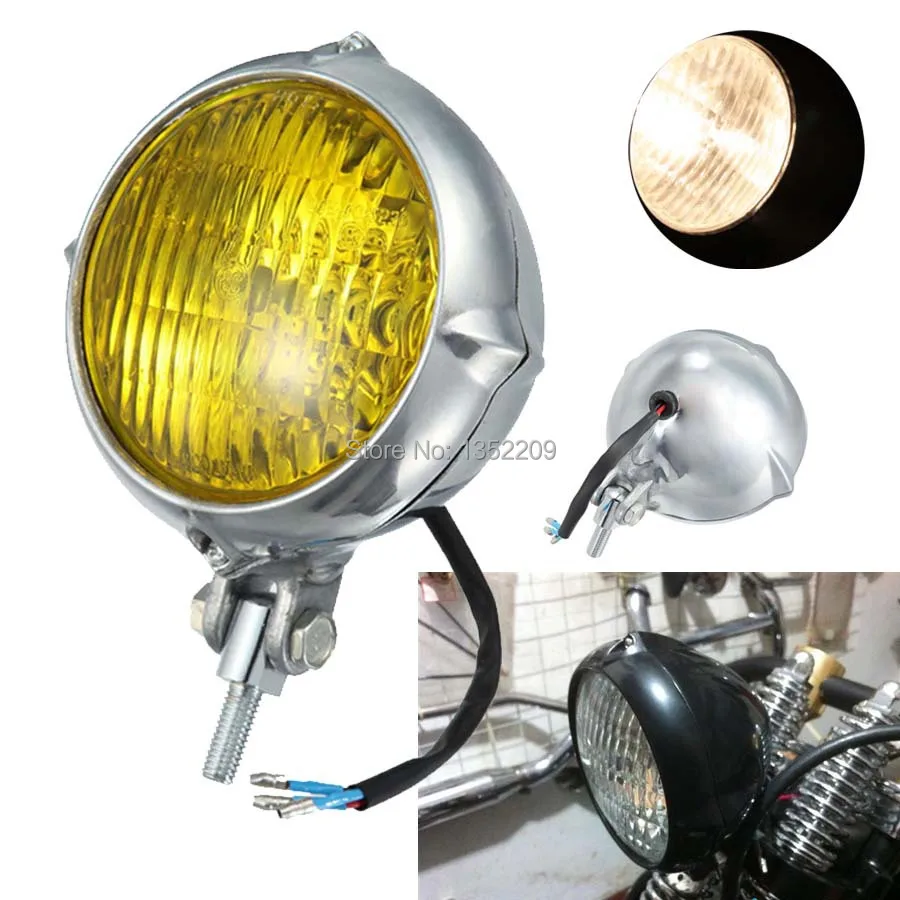 

Polished Vintage Bates Style Motorcycle Head Light Lamp H4 Fits For Harley Chopper Sportster Softail Custom