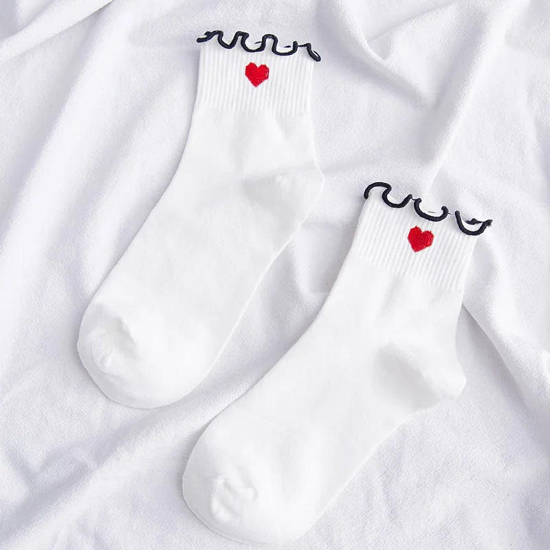 Jeseca Harajuku/Винтажные уличные женские носки с оборками; милые японские носки для девочек; коллекция года; сезон осень-зима; плотные рождественские носки - Цвет: white heart