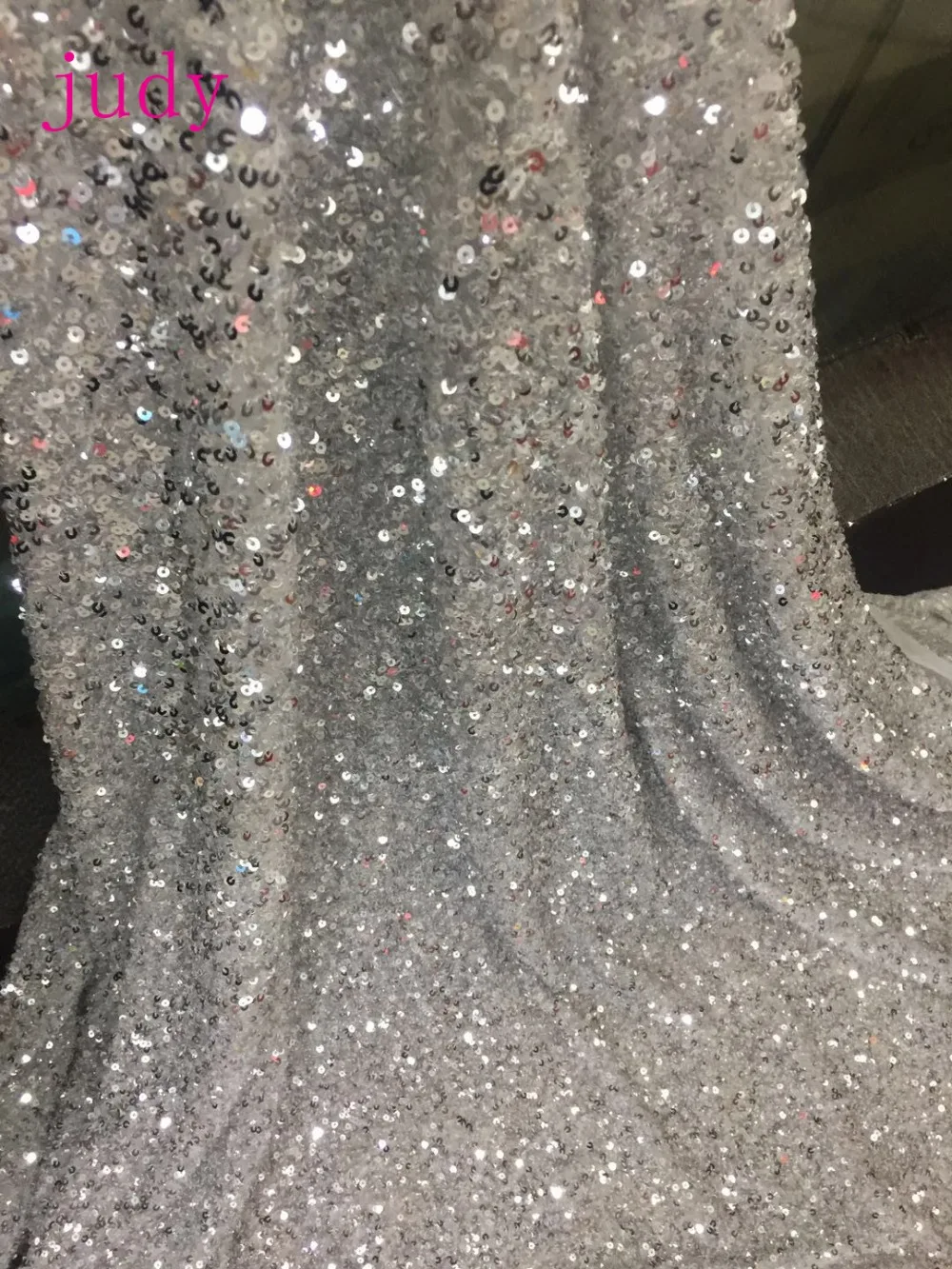 

stock 5yards/bag BY12# Embroidered silver sequins and stereoscopic laminated effect cloth for wedding dress stage dresses
