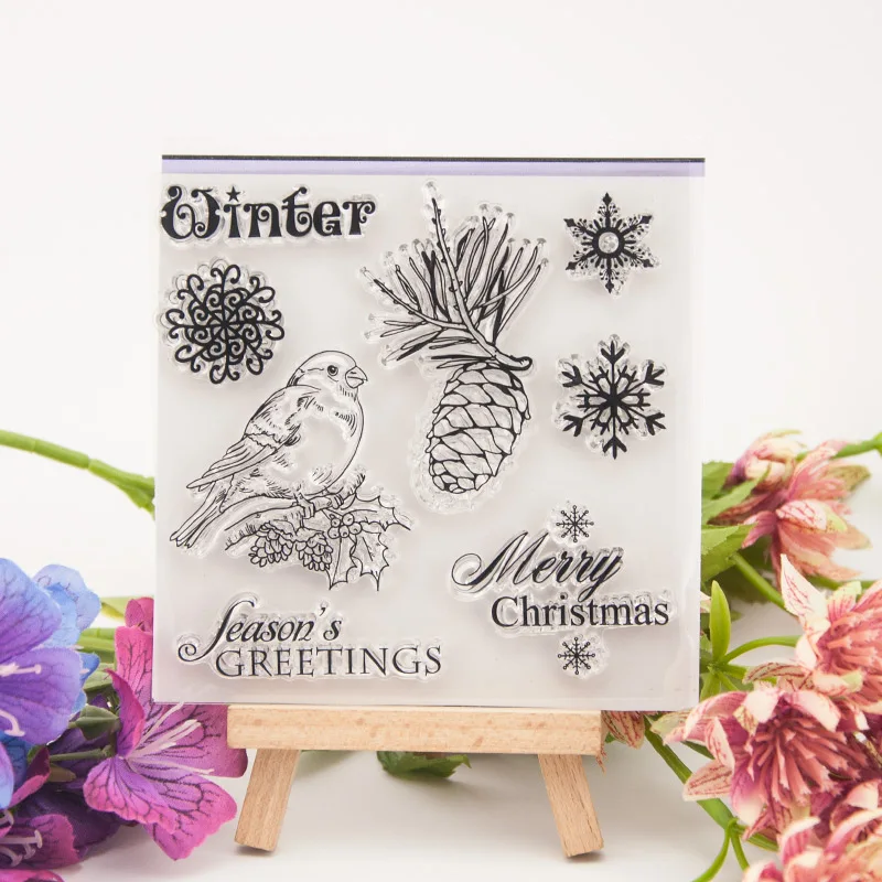 

2018 New Winter Bird Snowflake Words Transparent Clear Silicone Stamp Seal DIY Scrapbooking Photo Album Decorative Clear Stamp