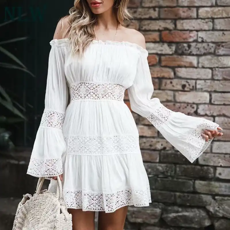 long sleeve off the shoulder short dress