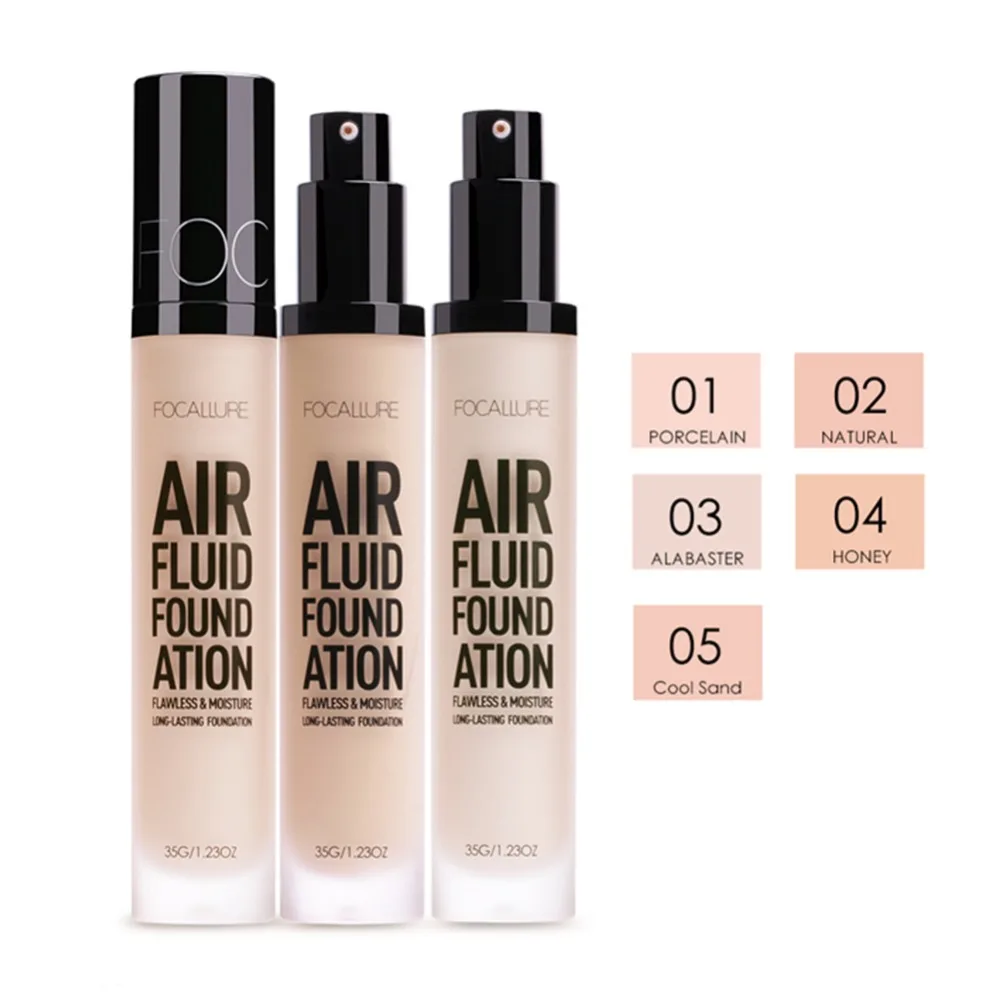 

FOCALLURE 5 Color AIR FLUID FOUNDATION Moisturizing Natural Base Long Lasting Waterproof Women Face Makeup Party Gift #289350