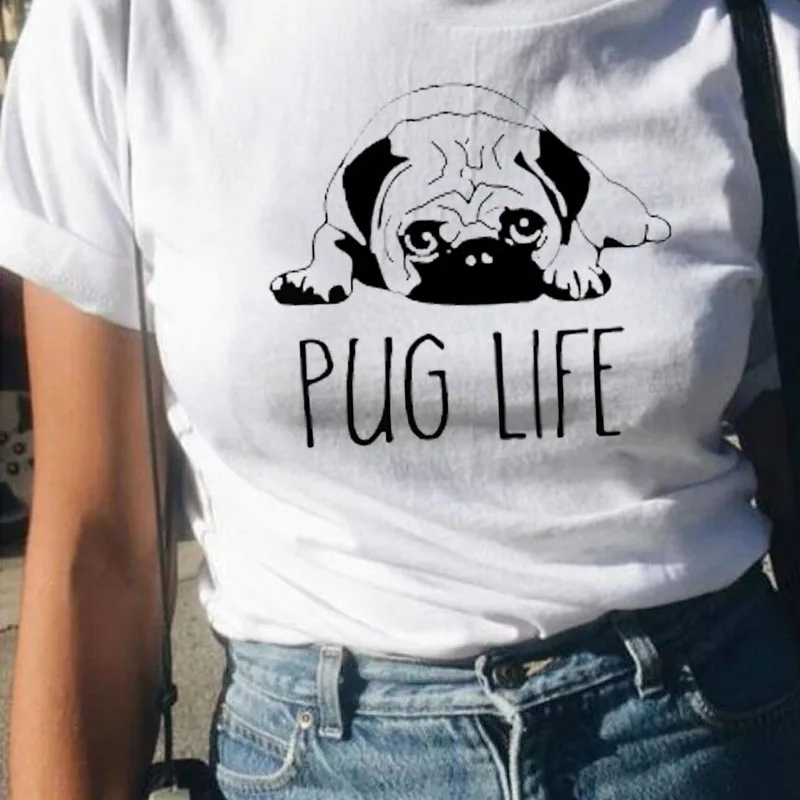 

Pug life cute cat Print Women tshirt Casual Funny t shirt For Lady Girl Top Tee Hipster Women's clothing