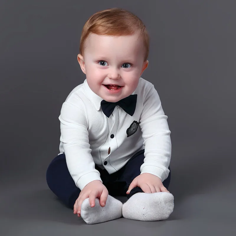 Одежда для маленьких мальчиков; детские комбинезоны с бантом для новорожденных; хлопковый комплект одежды с длинными рукавами для маленьких мальчиков; нежный стиль; vestido infantil