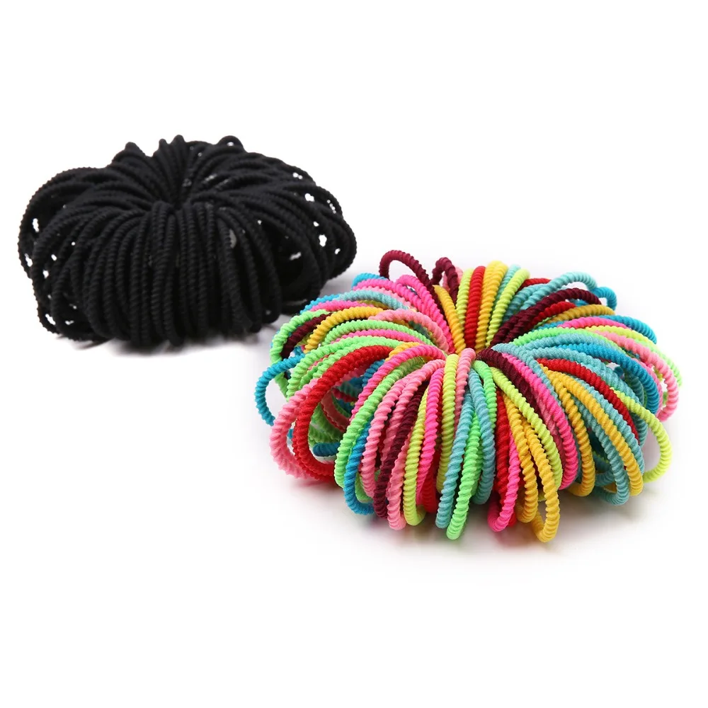 

New 100PCS/Lot Girls Candy Colors Nylon 3CM Rubber Bands Children Safe Elastic Hair Bands Ponytail Holder Kids Hair Accessories