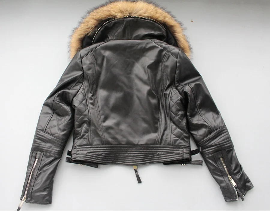 genuine sheepskin leather jacket with real big raccoon fur collar (19)