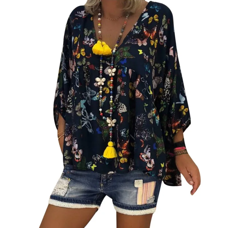 

2019 Autumn New Blouse Women Fashion Floral Butterfly Printing Shirt Casual Female Girls Vintage Tops Blouse Plus Size 4XL 5XL