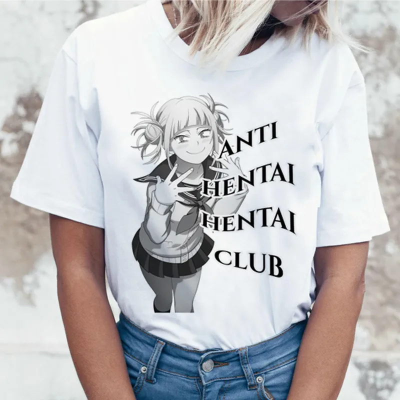 New Female Cartoon T Shirt Women Harajuku Boku No Hero Academia Anime T-shirt Senpai Funny Tshirt Hentai Himiko Toga Top Tees - Color: 1082