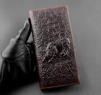 

Bull Tatto Real Leather Vintage Bifold ID Card Checkbook Long Bfilod wallet