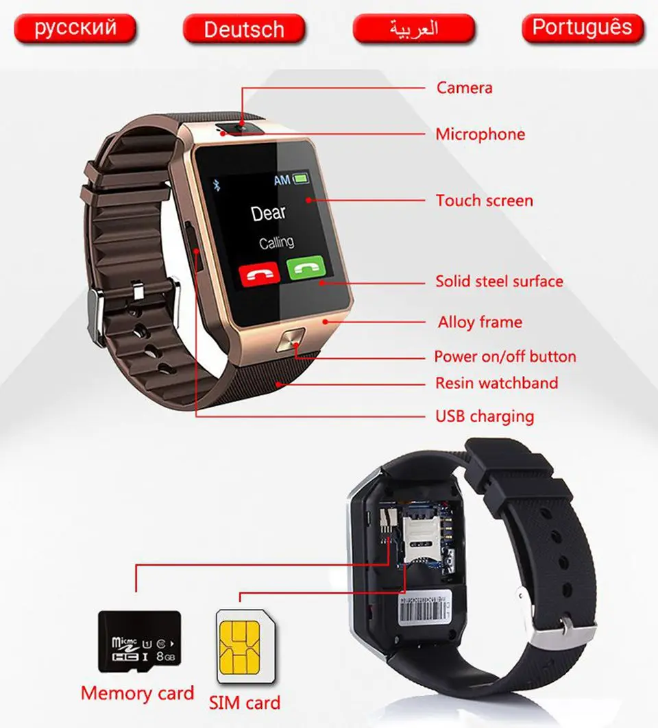 Smart Watch DZ09 Smart Clock Support TF SIM Camera Men Women Sport Bluetooth Wristwatch for Samsung Huawei Xiaomi Android Phone