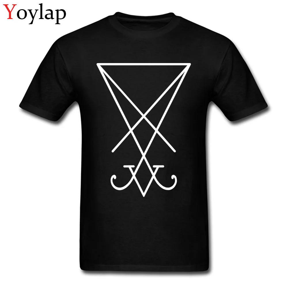 All Cotton Men Short Sleeve Tops Tees Sigil of Lucifer - White Printed Summer Autumn T Shirts Design Fitted Crew Neck Tee-Shirts black
