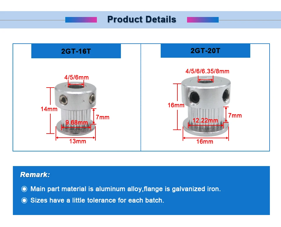 2GT GT2 16T 20T зубчатый шкив из алюминиевого сплава шкив 7 мм Ширина ремня 2 GT-16 T 2 GT-20 T зубчатый шкив