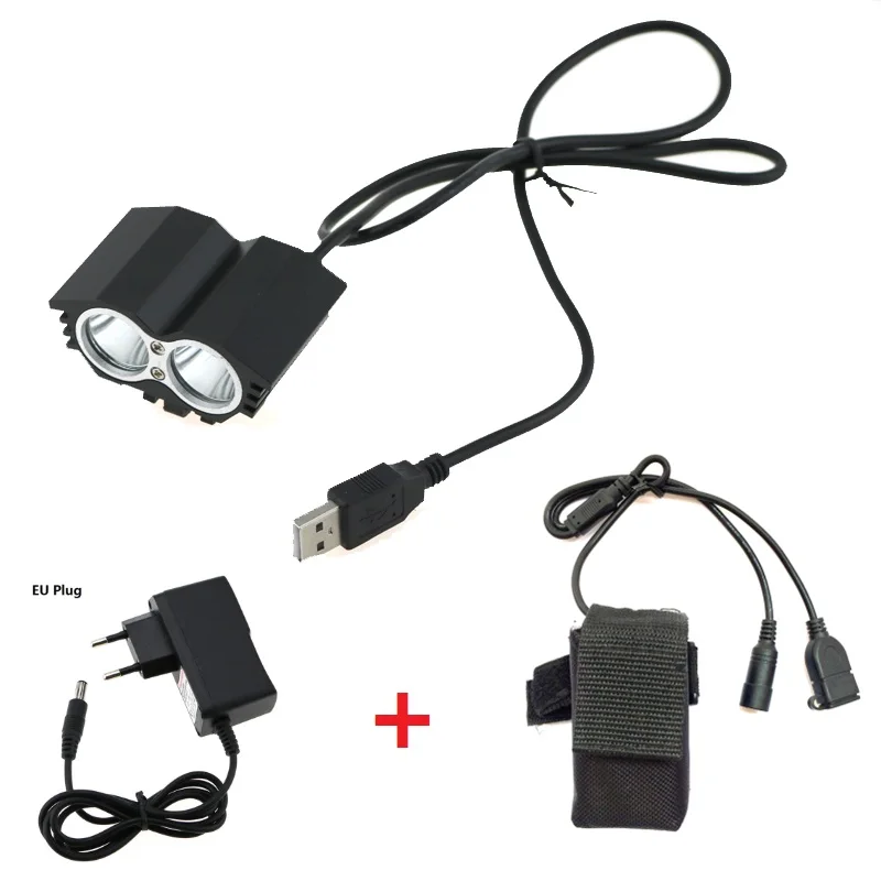 2 in 1 USB Bicycle Headlight 2x CREE XM L T6 LED 5000 lumen Cycling Lamp Bike Front light+18650