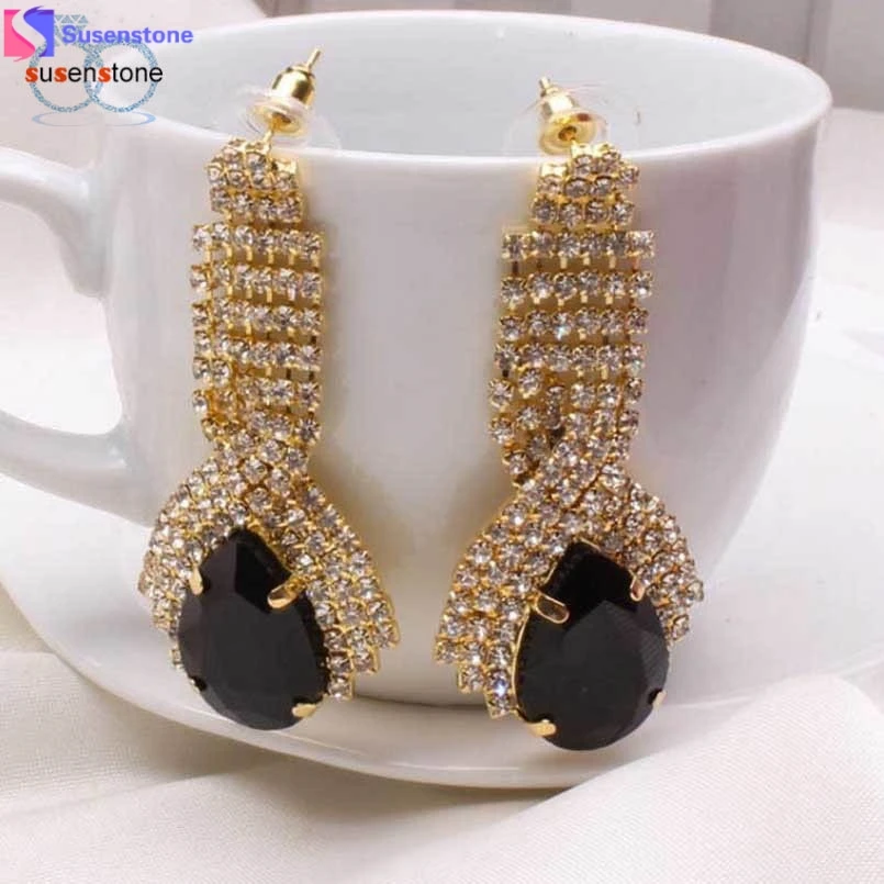 

SUSENSTONE 1Pair Women Luxury Elegant Rhinestone Big Drop Earrings Vintage Earings #4-5
