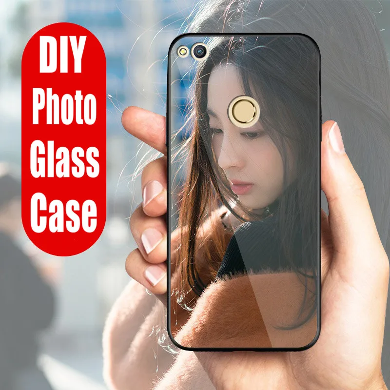 

LANCHE DIY For Huawei Honor 8 Lite Case Cover Customized Personalize Photo LOGO Tempered Glass Back Cover For Honor 8 Lite 5.2"