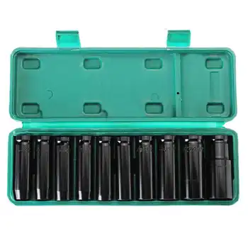 

10 Pcs Chrome Vanadium Black 1/ 2 Inch Drive Deep Impact Socket 10 In 1 Set 8-24mm Size Garage Tool Wrench Adapter Hand Tool Set