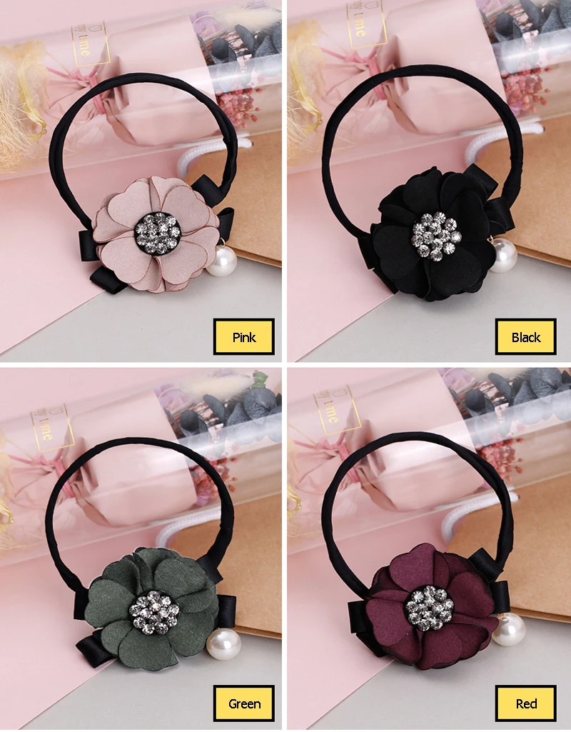 NEW arrival Women Hair Accessories Elegant Rhinestone Flower Pearls Hair Curls Bun Maker Floral Headband Ribbon Hair Making Tool