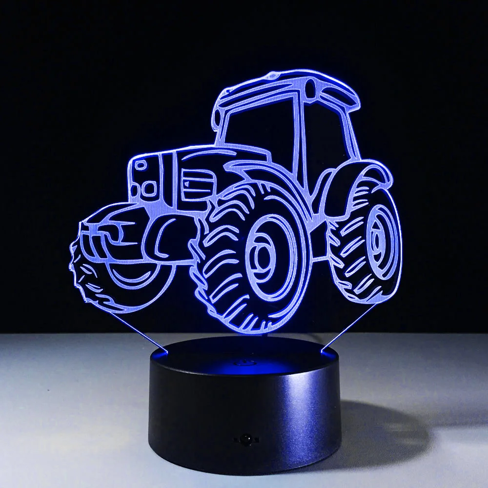 7 цветов, автоматическое изменение 3D сенсорный светодиодный ночники трактор USB Декор подарок настольная лампа