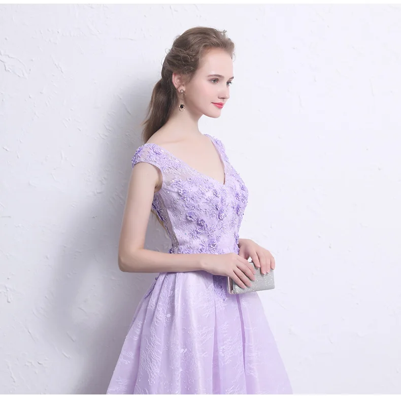 Light Purple Evening Dresses Long 2019 New Elegant V-Neck Lace Flower Floor-length Evening Gowns Robe De Soiree Avondjurk