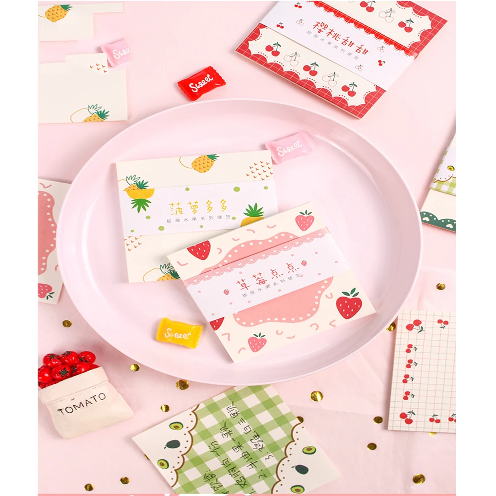 

1 set Kawaii Sweet Fruit Memo Pad Sticker Decor Sticky Notes Cute DIY Clear Korean Stationery Journal Label School Supplies