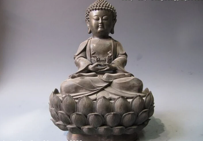 

150401 S0520 14 Tibet Buddhism Temple Pure Bronze Copper lotus Sit Tathagata Buddha statue