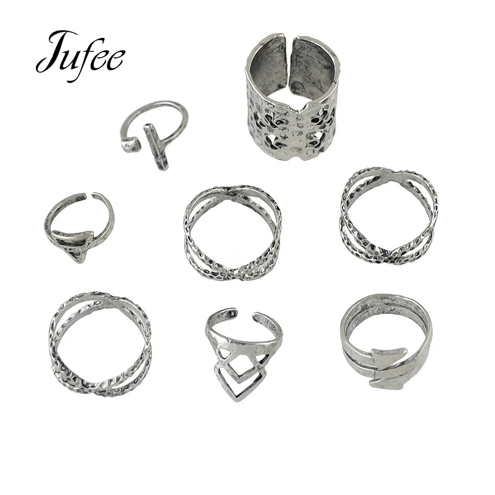 Jufee 8 шт./компл. Boho Chic геометрический перстни Аксессуары Punk Rock старинное серебро