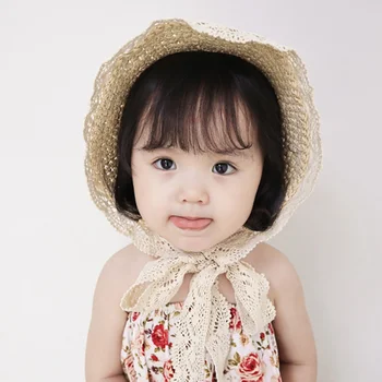 

Summer Cute Baby Girls Straw Hat With Lace Children Breathable Hat Kids Beach Cap