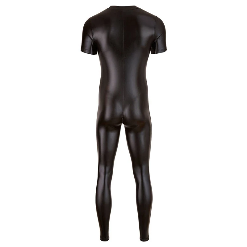 Men Sexy wetlook Faux Leather Catsuit PVC Latex Bodysuit Gay Zipper Open Crotch Clubwear fetish hot erotic Pole Dance Lingerie
