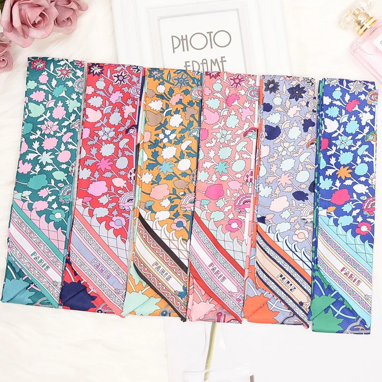  Luxury Long New Skinny Scarf Brand Silk For Women Paris Letter Print Long Bag Scarf Handle Bag Ribb - 32923922956