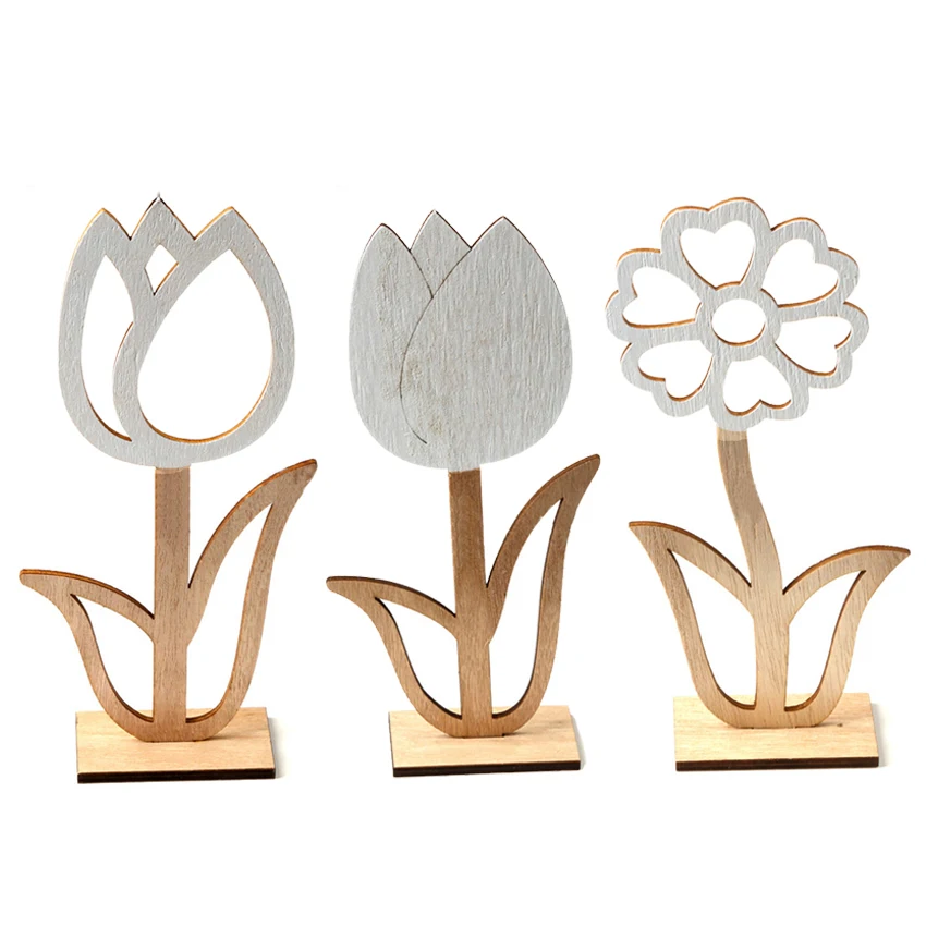 

Creative Easter Decoration Plain Natural Wooden Hollow Small Flower Easter Ornaments Easter Gift for Home Desktop Decoration