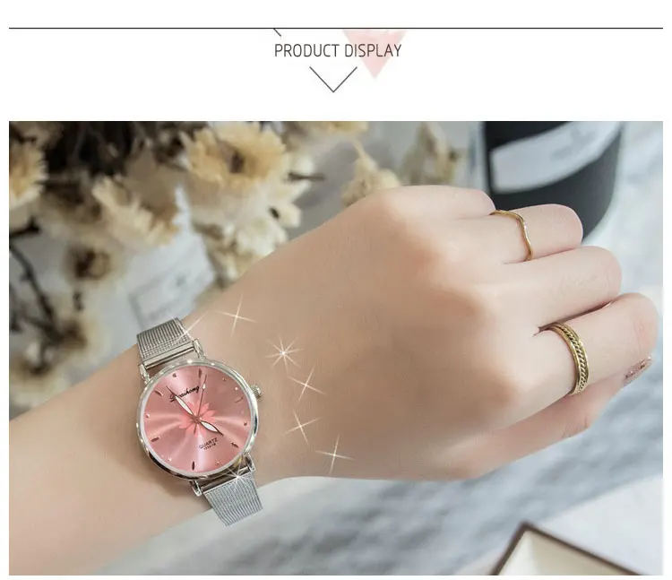 Часы для женщин Роскошные серебряные Популярные розовый циферблат цветы металлические дамы браслет кварцевые часы женские наручные