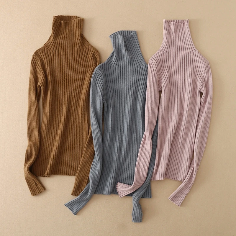 

Women's Cashmere Elastic Autumn Winter Turtleneck Sweaters and Pullovers Wool Sweater Slim Tight Bottoming Knitted Pullover Warm