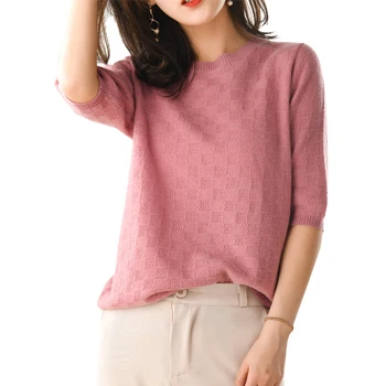 

Litvriyh 100% wool knit sweater women sweaters and pullovers short sleeve O-neck female pullover women knitted jumper pull femme