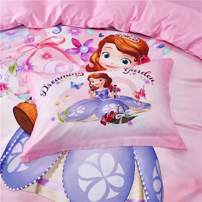 Disney мультфильм "София", платье принцессы для маленькой девочки Квин-сайз Постельное белье пододеяльник, простынь и наволочки Наволочки один 2/3/4 предмета, Лидер продаж