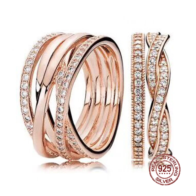 

2018 NEW 100% 925 Sterling Silver Ring Rose Gold Stacked Ring Wedding Ring For Fashion Women DIY Gift Jewelry