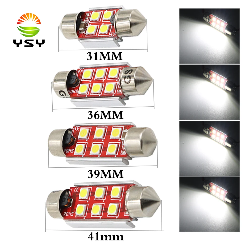YSY 50pcs Festoon CANBUS 4smd 31mm 6smd 36mm 39mm 41mm C5W C10W led ERROR FREE 3030 smd interior reading bulbs dome lamp 12V 24V |