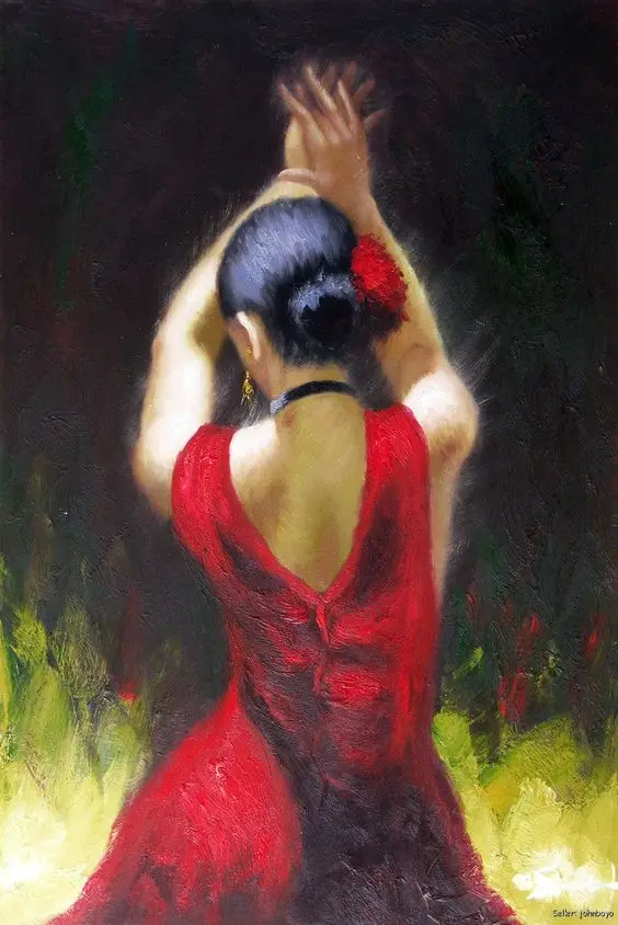 wall art canvas spanish flamingo dance Handmade oil painting for