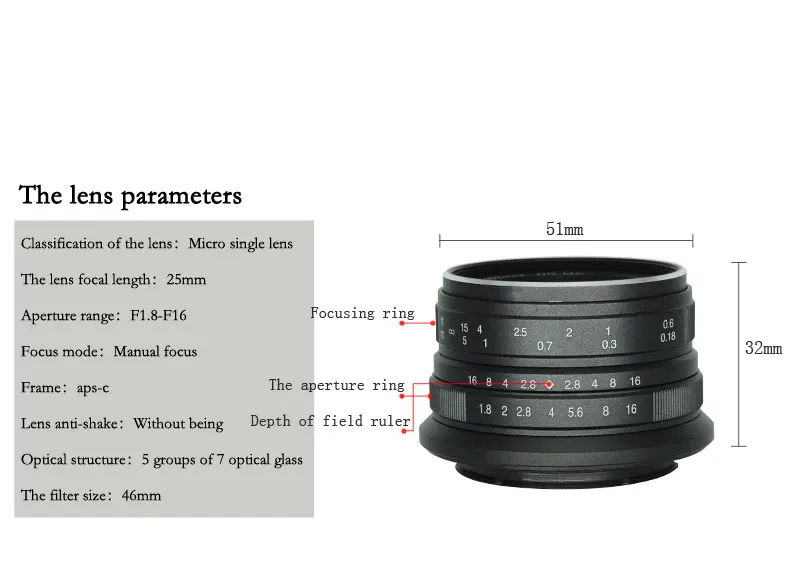 7artisans 25mm f1.8 प्राइम लेंस Sony e Mount /fujifilm/canon eos-m mout micro 4/3 कैमरा a7 a7ii a7r के लिए