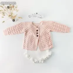 Для маленьких девочек одежда вязаная одежда для малышей хлопковый кардиган для новорожденных комбинезон для девочки комбинезон для