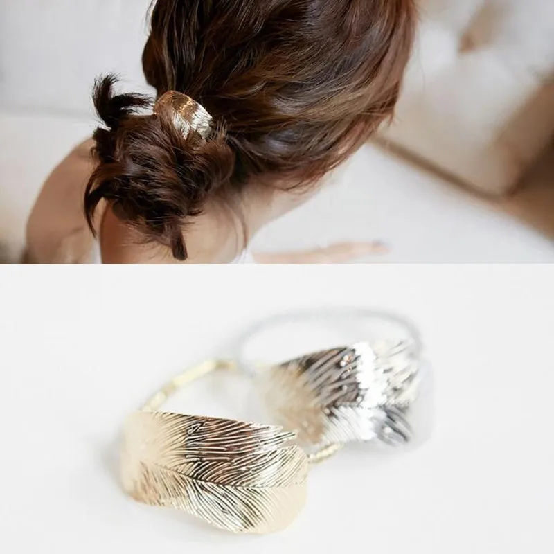 

Fashion Korean Hair Accessories Tree Leaves Hair Band Metal Leaf Elastic Rubber Hair Ropes For Women Accessories Gift